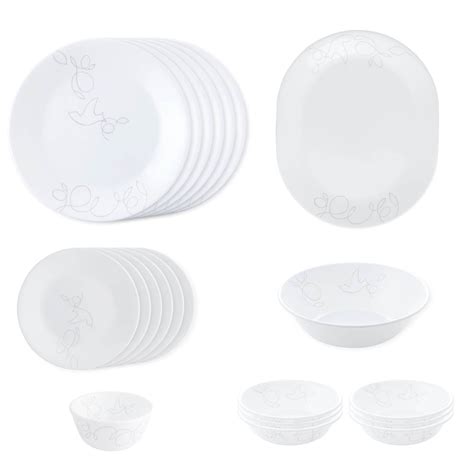 Corelle 21 Pcs Dinner Set Morning Breeze Microwave & Dishwasher Safe ...