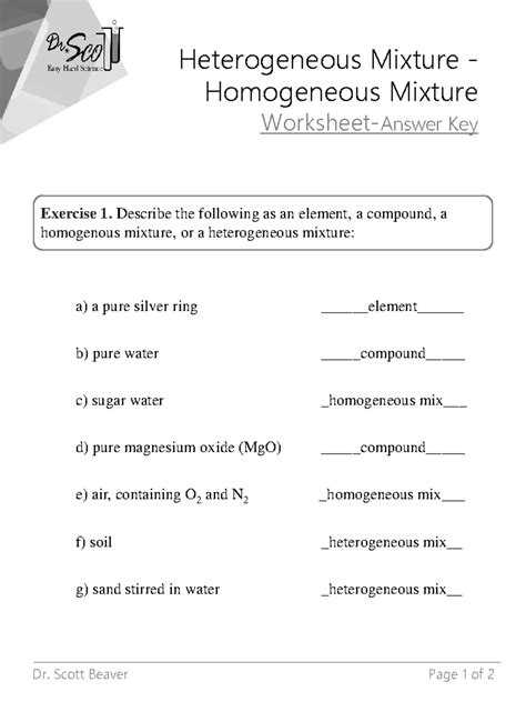Homogeneous Vs Heterogeneous Matter Worksheet - prntbl ...