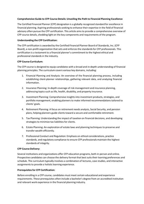 Image result for Week 7 CFP Comprehensive Financial Plan