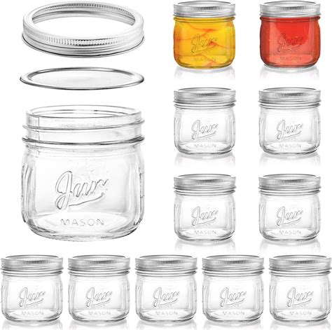 12 Pack Wide Mouth Mason Jars, 12 Oz Glass Canning Jars with Airtight ...