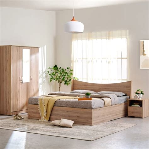 Buy Helios Alton Box Storage Queen Bed with Bedside Table and 3-Door ...