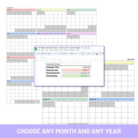 Dynamic Yearly Calendar Creator - Google Sheets Template | Teaching ...