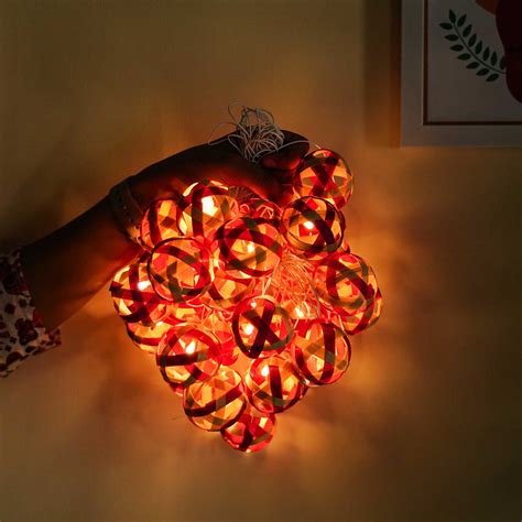 Buy Eco-Friendly Handmade Red & Natural Bamboo Ball Fairy Light Online ...