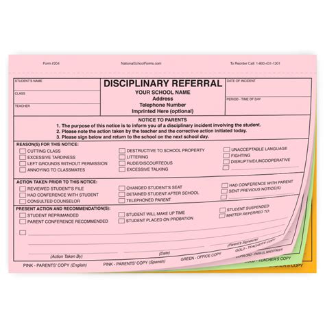Bilingual Disciplinary Referral - English/Spanish - NationalSchoolForms.com
