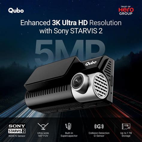Qubo Dashcam Pro 3K Sony STARVIS 2 Sensor Dual Channel — Dashcameras.in