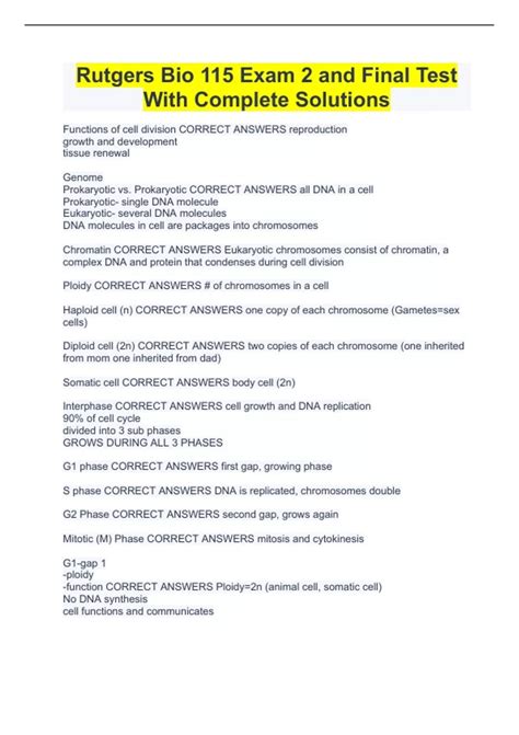Rutgers Bio 115 Exam 2 and Final Test With Complete Solutions - Rutgers ...