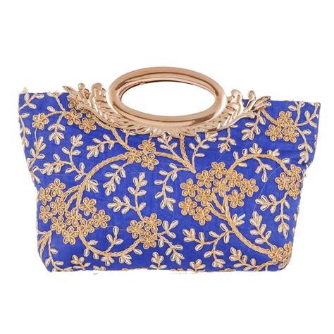 Kuber Industries Embroidered Silk Clutch Ladies Handbag (Blue ...