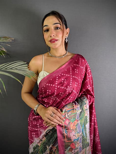 Magenta Kalamkari Digital Printed Saree Online Vastranand