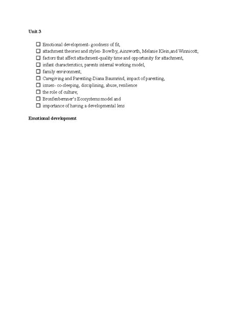 Unit 3- notes development - Unit 3 Emotional development- goodness of ...