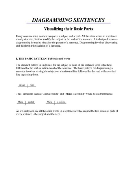 Diagramming Sentences: Visualizing Their Basic Parts | PDF | Verb | Adverb