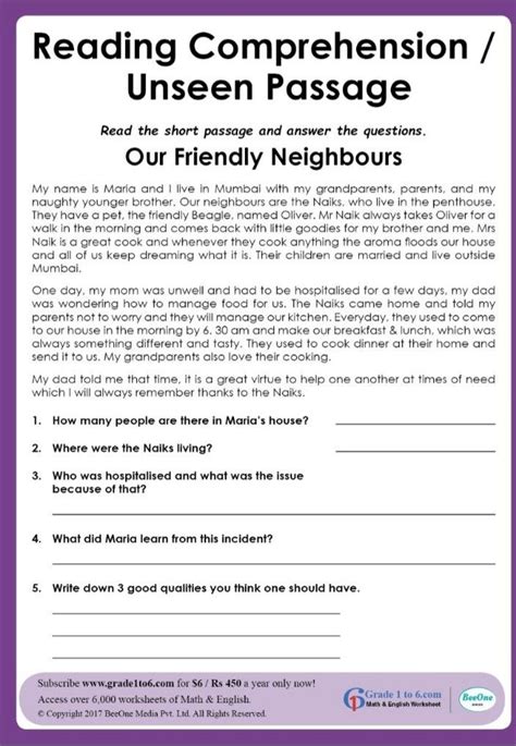 Comprehension Passage Examples 的图像结果