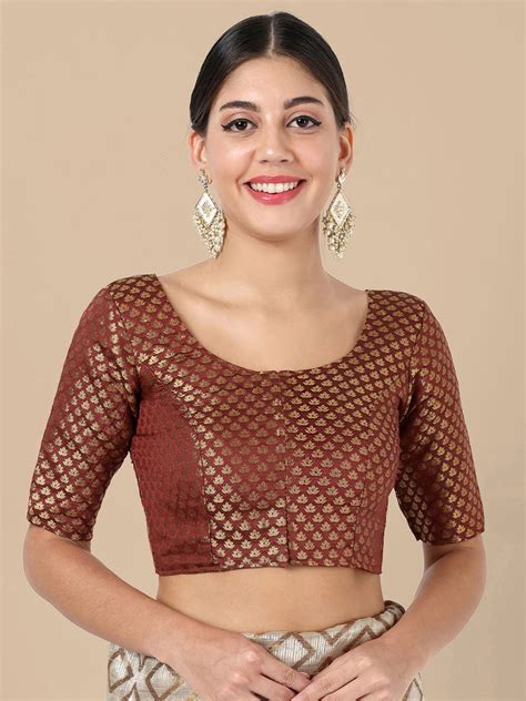 Maroon Round Neck Brocade Blouse – House of Vardha