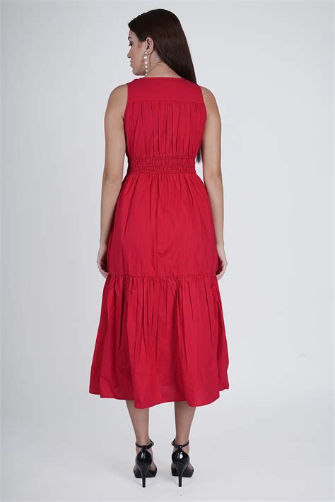 Flawless Cotton Fit and Flare Dress - Red color – Being Flawless