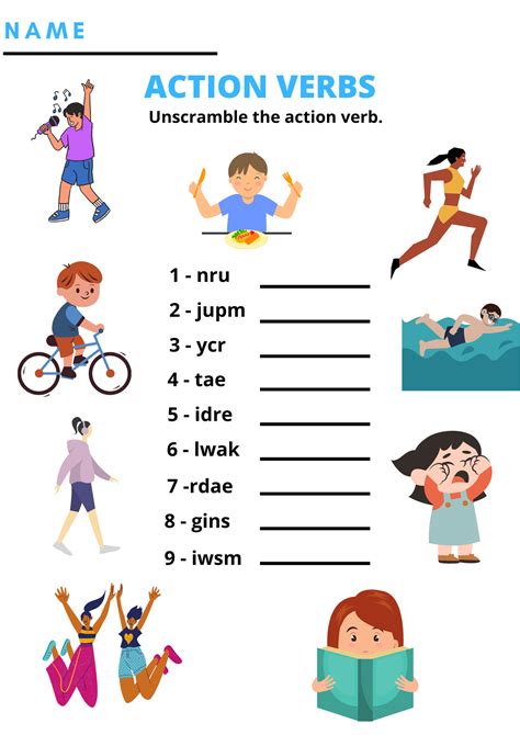 Verbs Worksheet for Kids 的图像结果