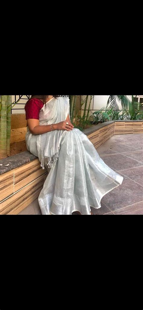 Lenin tissue saree | Tissue saree, Silver color, Wedding dress