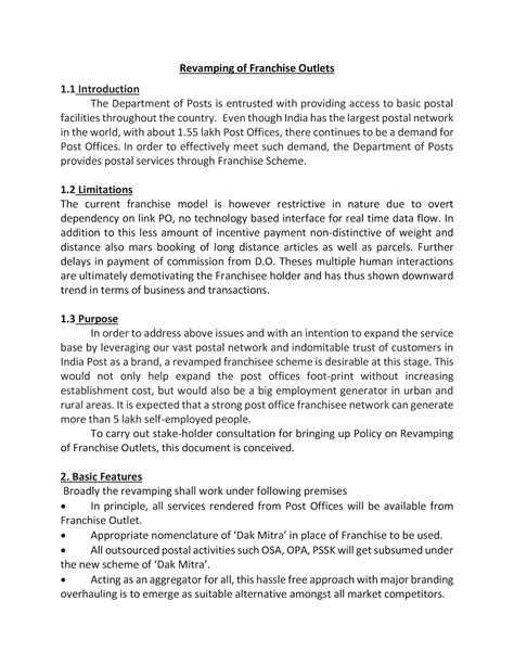 Dak Mitra - Proposal for Revamping of Franchisee scheme | Revised Post ...