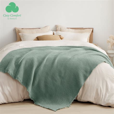 Cozy Comfort Sage Green Throw Blankets for Couch, Decorative Waffle ...