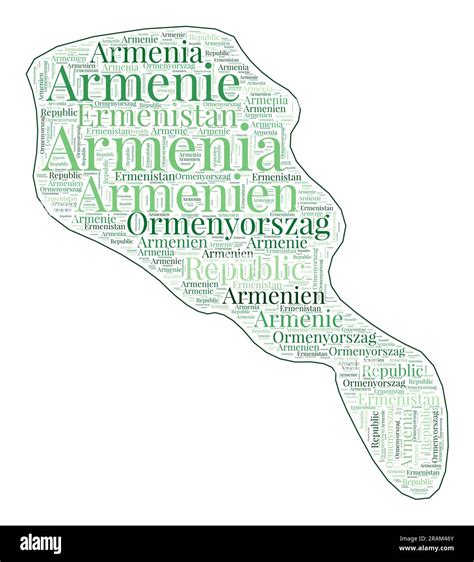 Armenia shape filled with country name in many languages. Armenia map ...