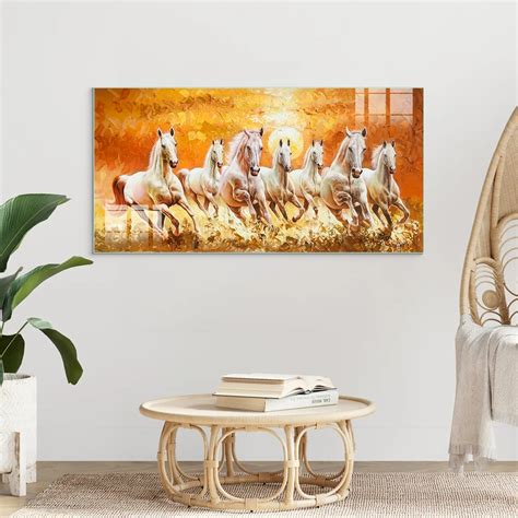 Glass Wall Painting of Seven Running Horses for Living Room & Home ...