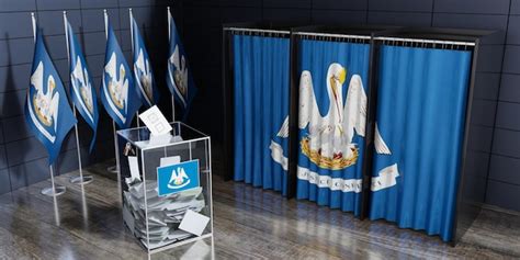 Louisiana voting cabin ballot box and flags at polling station 3d ...