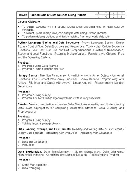 IT25201 Final Exam Study Guide: Foundations of Data Science with Python ...