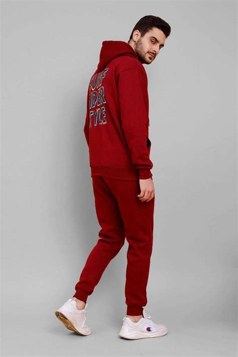 Regular Fit Back Printed Red Zipper HoodieTrouser Coord Set For Men ...