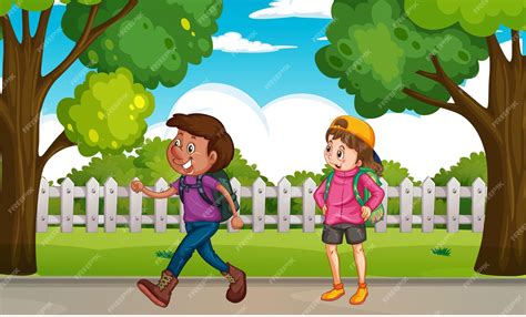 Premium Vector | A boy and girl walking in the park vector art