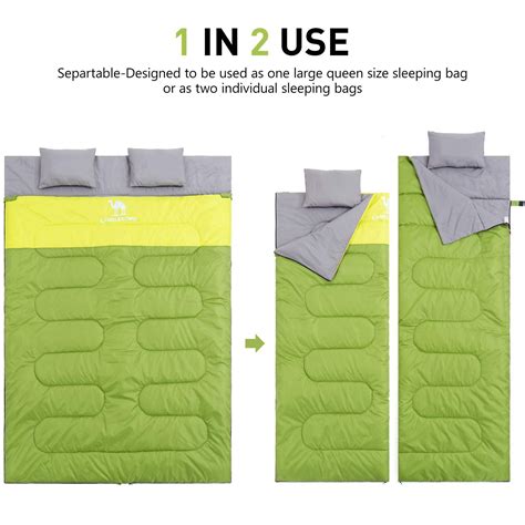 Buy CAMEL CROWN Double Sleeping Bag - 4 Seasons Warm Cold Weather ...
