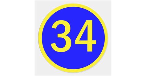 number 34 in a circle classic round sticker | Zazzle