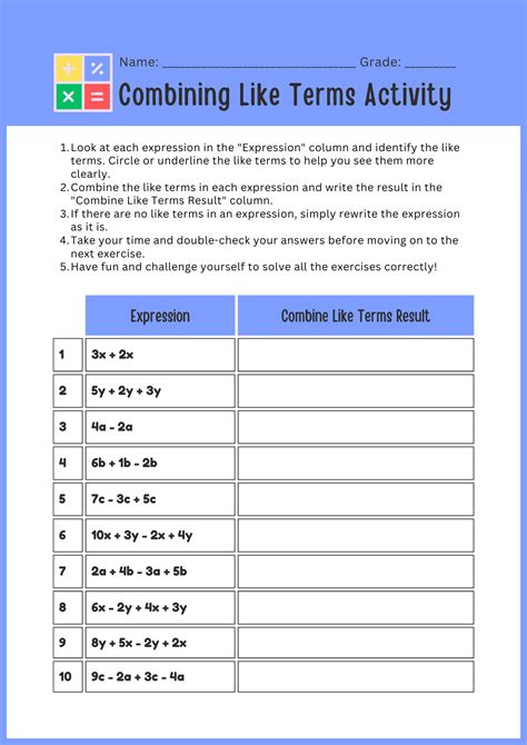 30+ Combining Like Terms Worksheet Samples to Download