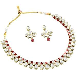 Buy Homies International earring Drop Kundan Necklace Set with red ...