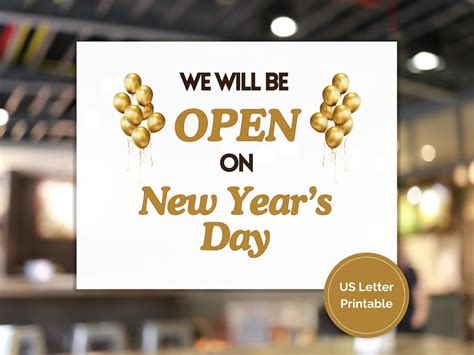 Open on New Year's Day Printable Sign, New Year's Day Open Sign, Store ...