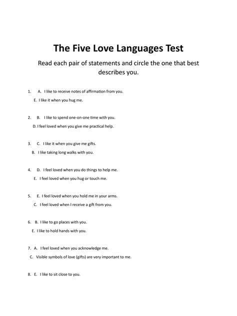 Love Languages Printable Quiz