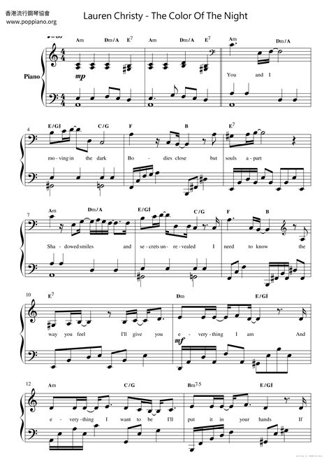 Lauren Christy-The Color Of The Night Sheet Music pdf, - Free Score ...