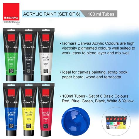 Isomars Canvaa Acrylic Paint 100ml - Set of 6 Vibrant Pigmented & Fade