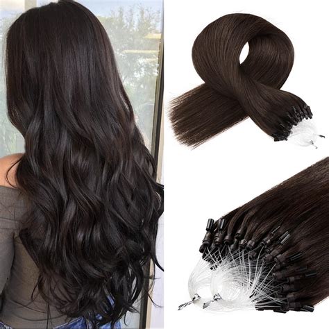 Amazon.com : Kpvxxve Dark Brown Microlink Hair Extensions Real Human ...