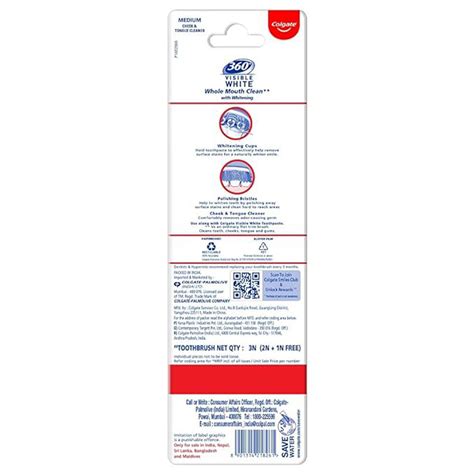 Buy Colgate 360° Visible White Whole Mouth Clean Medium Toothbrush, 3 ...