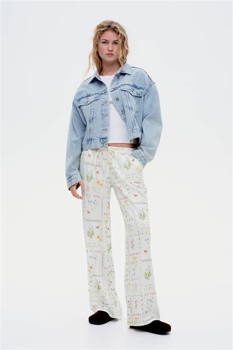 Straight drawstring trousers - Cream/Floral - Ladies | H&M IN