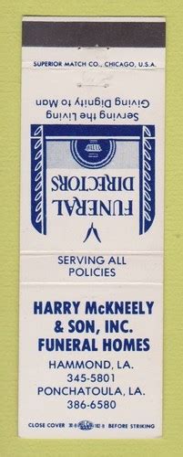 Matchbook Cover - Harry McKneely Funeral Home Hammond Ponchatoula LA | eBay