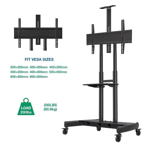 50 to 86 Inch LED LCD TV Portable Wheel Stand 90.9 Kgs Load Capacity ...