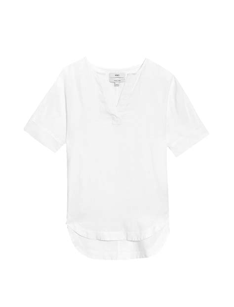 Buy Pure Linen V-Neck Popover Blouse at Marks & Spencer