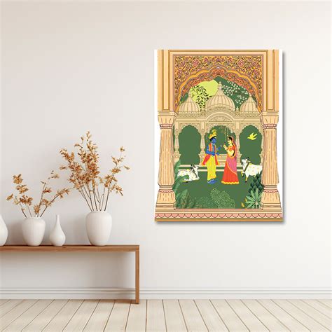 Radha Krishna Pichwai Canvas Wall Painting | Traditional Spiritual Wall ...