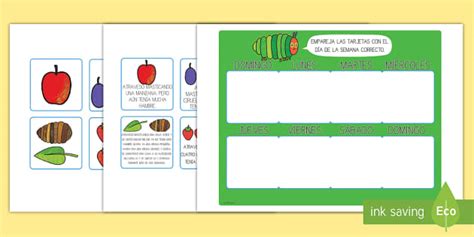 Tarjetas días de la semana para enseñanza: La oruga glotona