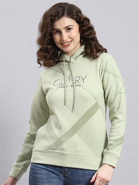 Buy Women Green Printed Hooded Full Sleeve Sweatshirt Online in India ...