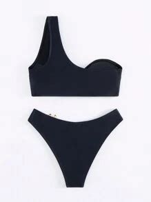 Summer Solid Color Sexy Bikini Swimwear, One Shoulder Design Beach ...