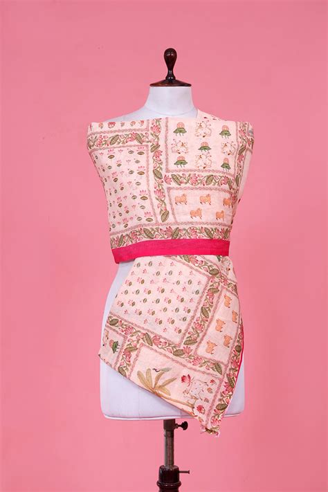 Peach Linen Dupatta with Pichwai Motifs – Chinaya Banaras