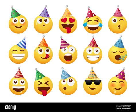 Birthday emojis character vector set design. Birth day emoji faces in ...