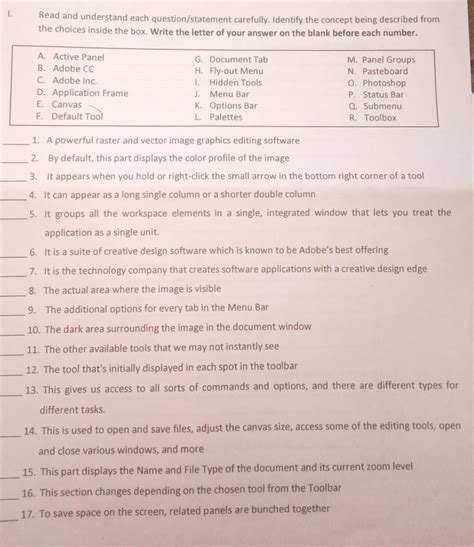 Read and understand each question/statement carefully. Identify the ...