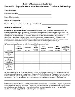 Fillable Online Sample recommendation form - Donald M Payne ...