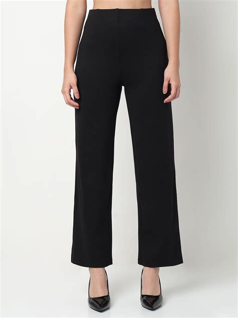 Women Black High-Rise Wide Leg Treggings